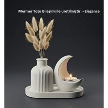 Canseb Elegance Özel Işçilik Hilal Mumluk & Pampas Vazosu Seti ( Tealight Mum Hediyeli )