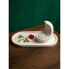 Canseb Elegance Islami Ev Hediyesi Dekoratif - Gül Desenli Hilal Ay Mumluk Seti - (23CM Tepsi 10CM Ay) (Tealight Mum Hediye)