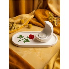 Canseb Elegance Islami Ev Hediyesi Dekoratif - Gül Desenli Hilal Ay Mumluk Seti - (23CM Tepsi 10CM Ay) (Tealight Mum Hediye)