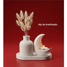 Canseb Elegance Özel Işçilik Hilal Mumluk & Pampas Vazosu Seti ( Tealight Mum Hediyeli )