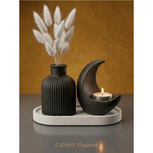 Canseb Elegance 3lü Premium Avangard Hilal Ay Mumluk, Pampas Vazosu Seti - Tealight Mum Hediyeli