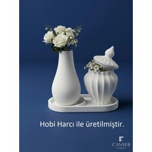 Canseb Elegance 13CM Çiçek Vazosu & 8cm Tombul Vazo Saksılık & 17CM Bölmeli Oluklu Tepsi
