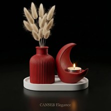 Canseb Elegance 3lü Premium Avangard Hilal Ay Mumluk, Pampas Vazosu Seti - Tealight Mum Hediyeli