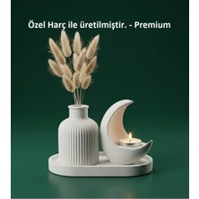 Canseb Elegance Özel Işçilik Hilal Mumluk & Pampas Vazosu Seti ( Tealight Mum Hediyeli )