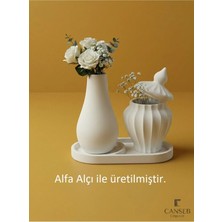 Canseb Elegance 13CM Çiçek Vazosu & 8cm Tombul Vazo Saksılık & 17CM Bölmeli Oluklu Tepsi