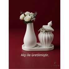 Canseb Elegance 13CM Çiçek Vazosu & 8cm Tombul Vazo Saksılık & 17CM Bölmeli Oluklu Tepsi