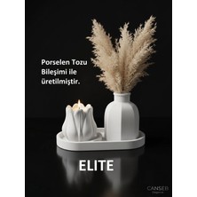Canseb Elegance Üçlü Mumluk & Pampas Vazosu Dekoratif Obje Seti ( Tealight Mum Hediye )
