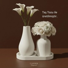 Canseb Elegance Üçlü Dekoratif Pampas Çiçek Vazosu Seti 13CM - 10CM - 17CM Tepsi