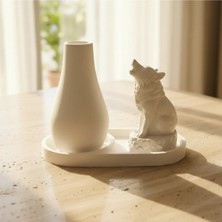 Canseb Elegance 3lü Uluyan Bozkurt Heykeli ve Vazo Seti Premium Set
