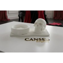 Canseb Elegance 3lü Dekoratif Kuru Kafa Küllük & Kuru Kafa Set - Rock Style Gotik Obje Biblo Skull Gothic