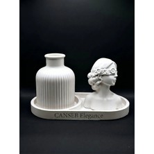 Canseb Elegance Porselen Tozu Içerir - Üçlü Dekoratif Obje Set - Dekoratif Oval Tepsi, Pampas Vazosu ve Prenses Kız Biblo