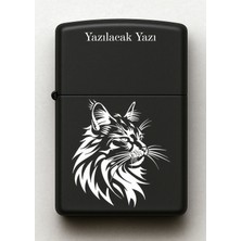 UltraMint Kedi Desenli Kişiye Özel Siyah Metal Çakmak, Benzinli, Şık ve Kullanışlı