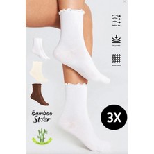 Bamboo Star Bambu Kadın Fırfırlı Lastiksiz Dikişsiz Soket 3'lü Asorti Çorap / İz Bırakmaz Sıkmayan Çorap