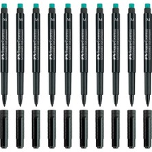 Faber-Castell Siyah 10'lu Faber 1525 Kalın Uçlu Asetat Kalem Seti Ölçülerle
