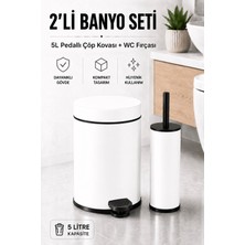 Sas Haus Pedallı Çöp Kovası 5 Litre Iç Kovalı Kapaklı Tuvalet Fırçalı Banyo Seti Beyaz - Titan 7105