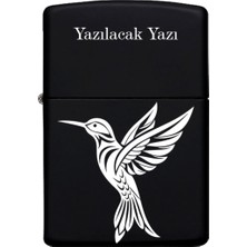 UltraMint Kuş Desenli Kişiye Özel Isimli Siyah Metal Benzinli Çakmak