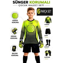 Liggo Çocuk Kaleci Forma Takımı 9 - 10 Yaş Sünger Destekli Eldiven, Şort ve Çorap Seti