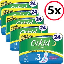Orkid Maxi Gece Ped 24'lü (5 Adet) Esnek Kanatlar ile Ekstra Emici Koruma Sağlar