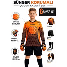 Liggo Çocuk Kaleci Eldiveni Göğüs Sünger Destekli Çocuk Higuita Kaleci Forma Şort Çorap Takımı