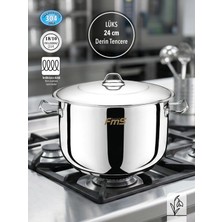 Fms 24 Cm Lüks Derin Çelik Tencere | 6.3 L | 18/10 Paslanmaz | İndüksiyon Taban | 304 Kalite