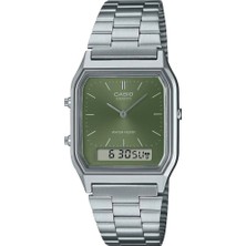 Casio Retro Unisex Kol Saati 1 ATM Suya Dayanıklı Metal Kordonlu Yeşil Kadranlı Fonksiyonel