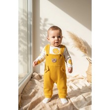 Babydonat Teddy Sage Erkek Bebek Gofre Salopet ve Ayıcıklı Body 2'li Takım Çorap Hediyeli - Pamuklu Sarı Bahçıvan Tulum Seti