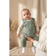 Babydonat Ayıcık Figürlü Kahve Fitilli Salopet ve Desenli Body Çorap Hediyeli 2'li Bebek Kombin Seti 3-9 Ay