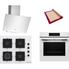 Bosch Beyaz 3 Lü Ankastre Set 593 ( HJG852YW0T - POP6C2P31O - DWK64PJ20T ) - 3D Fry Hava ile Kızartma - Silikon Yanmaz Yapışmaz Pişirme Matı ile Birlikte