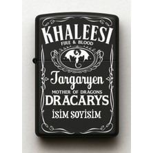 UltraMint Özel Isimli Siyah Metal Benzinli Çakmak, Khaleesi Targaryen Tasarımı