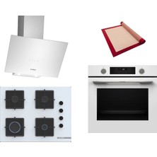 Bosch Beyaz 3 Lü Ankastre Set 598 ( HUA736EV0T - POP7C2P31O - DWK64PJ20T ) 67CM Ocak - Buhar Destekli - Silikon Yanmaz Yapışmaz Pişirme Matı ile Birlikte