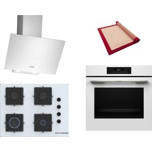 Bosch Beyaz 3 Lü Ankastre Set 599 ( HJG852YW0T - POP7C2P31O - DWK64PJ20T ) 67CM Ocak - 3D Fry Hava ile Kızartma - Pişirme Matı ile