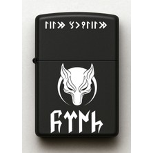 UltraMint Kurt Orhun Alfabesi Eski Türkçe Desenli Kişiye Özel Siyah Metal Çakmak
