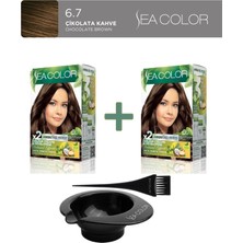 Sea Color 2'li Natural Effect Set Boya Amonyaksız 6.7 Çikolata Kahve, Boya Tası ve Fırça Hediye!