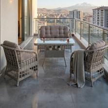 Canisa Salviya Serisi 1. Sınf 2+1+1 ve 1 Adet Orta Sehpa Gri Rattan Gri Minder Bahçe Balkon Oturma Koltuk Takımı