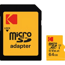 Kodak Ultra Performans 64gb microSDXC-I UHS-I U3 Hafıza Kartı + SD Adaptör Ultra Performans Hız Sınıfı 3