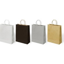 Muka Pakette 4 Farklı Renk 18x24x8cm Büküm Saplı Kraft- Kağıt Poşet 24 Adet ( 4  Renk x 6 Adet )