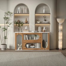 Klube Concept Kemerli Modern Konsol Ünitesi %100 Mdf Dekoratif Raflı ve Kapaklı Tasarım
