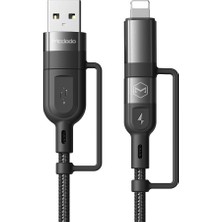 Mcdodo CA-8070 60W 3A 4İn1 Hızlı Şarj Kablosu 1.2M-Siyah Lightning Bağlantı Tipi ile Universal Uyumlu