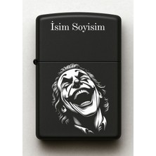 UltraMint Özel Tasarımlı Siyah Metal Çakmak, Joker Desenli Kişiye Özel Isimli