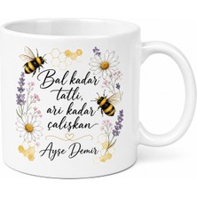 Tupya Gift Isimli Arı Desenli Baskılı Kupa Bardak Hediye Özel Tasarım Porselen Mug