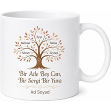 Tupya Gift Beş Isimli Kupa Seti Geniş Aile Özel Baskılı Porselen Bardak Hediye