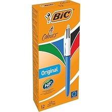 Uravas Store Bic 4 Colours Medium Tükenmez Kalem, 12'li Kutu, 1.0mm Uç, Tek Kalemde Mavi, Kırmızı, Yeşil ve
