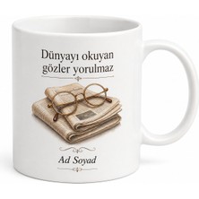 Tupya Gift Gazete ve Gözlük Çizimli Entel Emekli Kupa Bardak Emekliye Özel Hediye