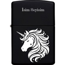 UltraMint Unicorn Desenli Kişiye Özel Benzinli Siyah Metal Çakmak