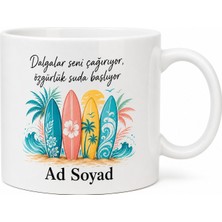 Tupya Gift Isimli Sörf Tahtası Desenli Baskılı Kupa Bardak Sörfçüye Hediye