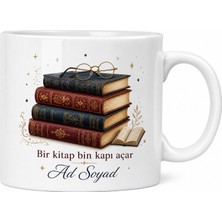 Tupya Gift Kitap ve Gözlük Temalı Baskılı Kupa Bardak Hediye Kitapsever Porselen Mug