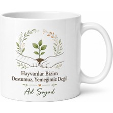 Tupya Gift Isme Özel Vegan Hayvan Sever Yazılı Baskılı Kupa Bardak Hediye