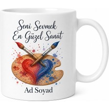 Tupya Gift Seni Sevmek En Güzel Sanat Boya Paleti Çift Fırça Çizimli Porselen Kupa Bardak Hediye