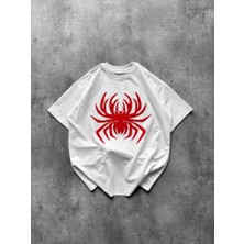 Modi Örümcek Baskılı Tişört Kısa Kollu Bisiklet Yaka T-Shirt - Beyaz