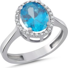 La Mia Felicita 925 Ayar Gümüş Aqua Marin Renk Oval Taşlı Pırlanta Montür Rodyum Kaplama Kadın Yüzük – Modern Yüzük